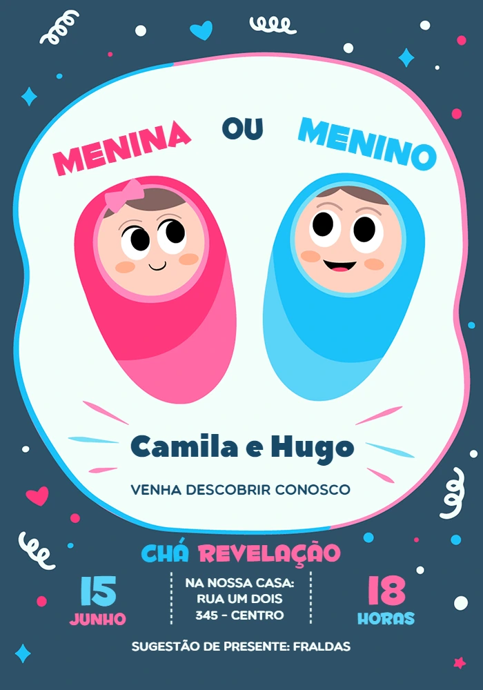 Convite Chá Revelação Menina ou Menino para Editar Online
