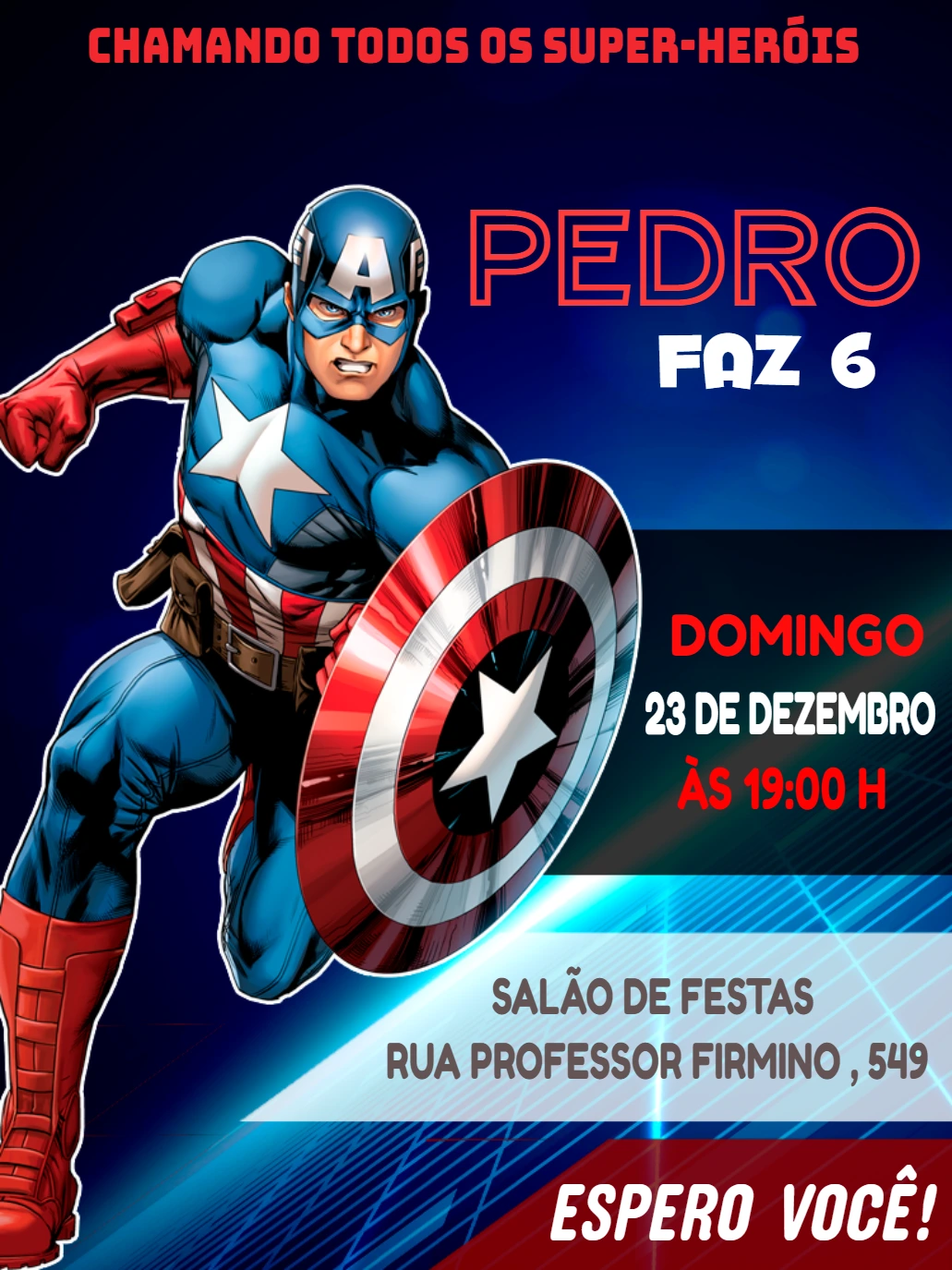 Convite de Aniversário Capitão América para Editar Online