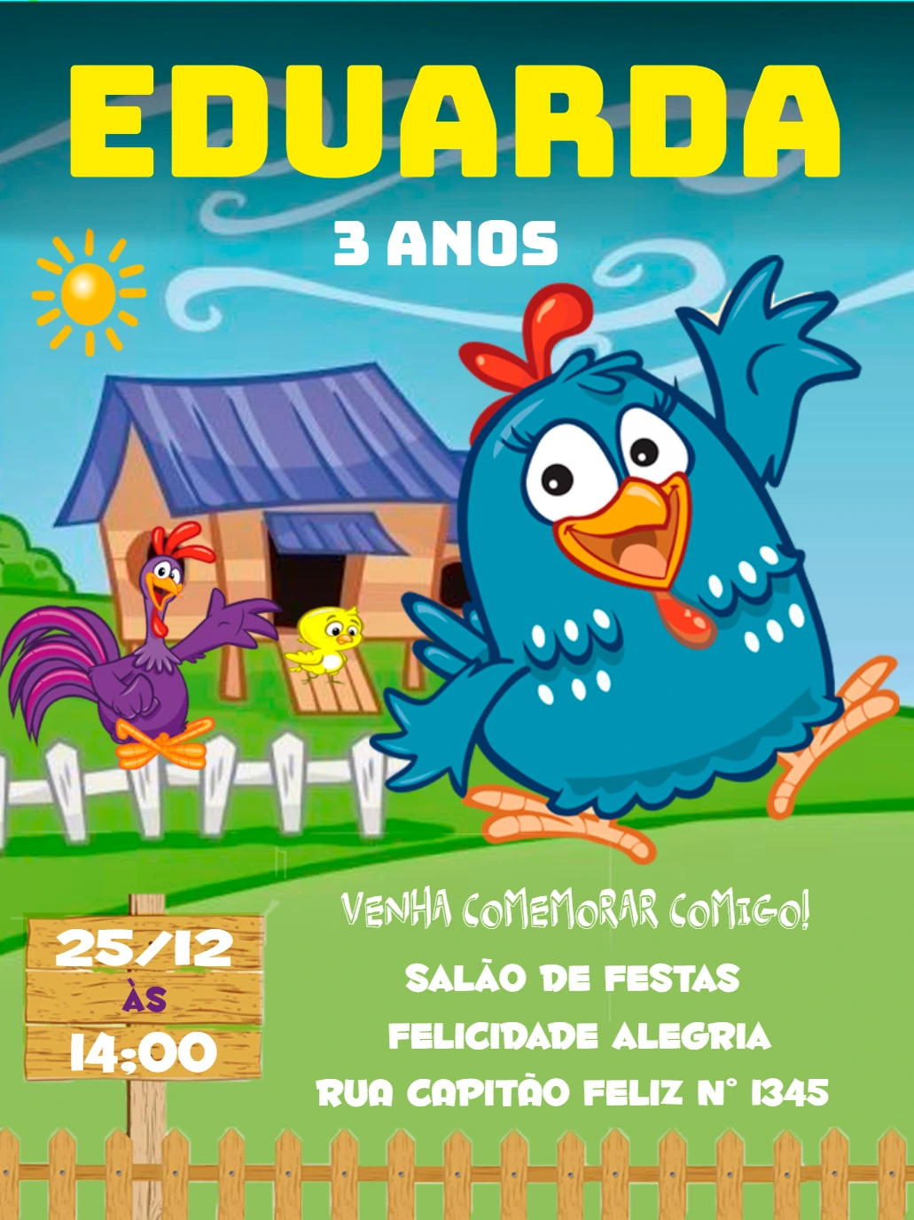 Convite Aniversário Galinha Pintadinha para Editar Online