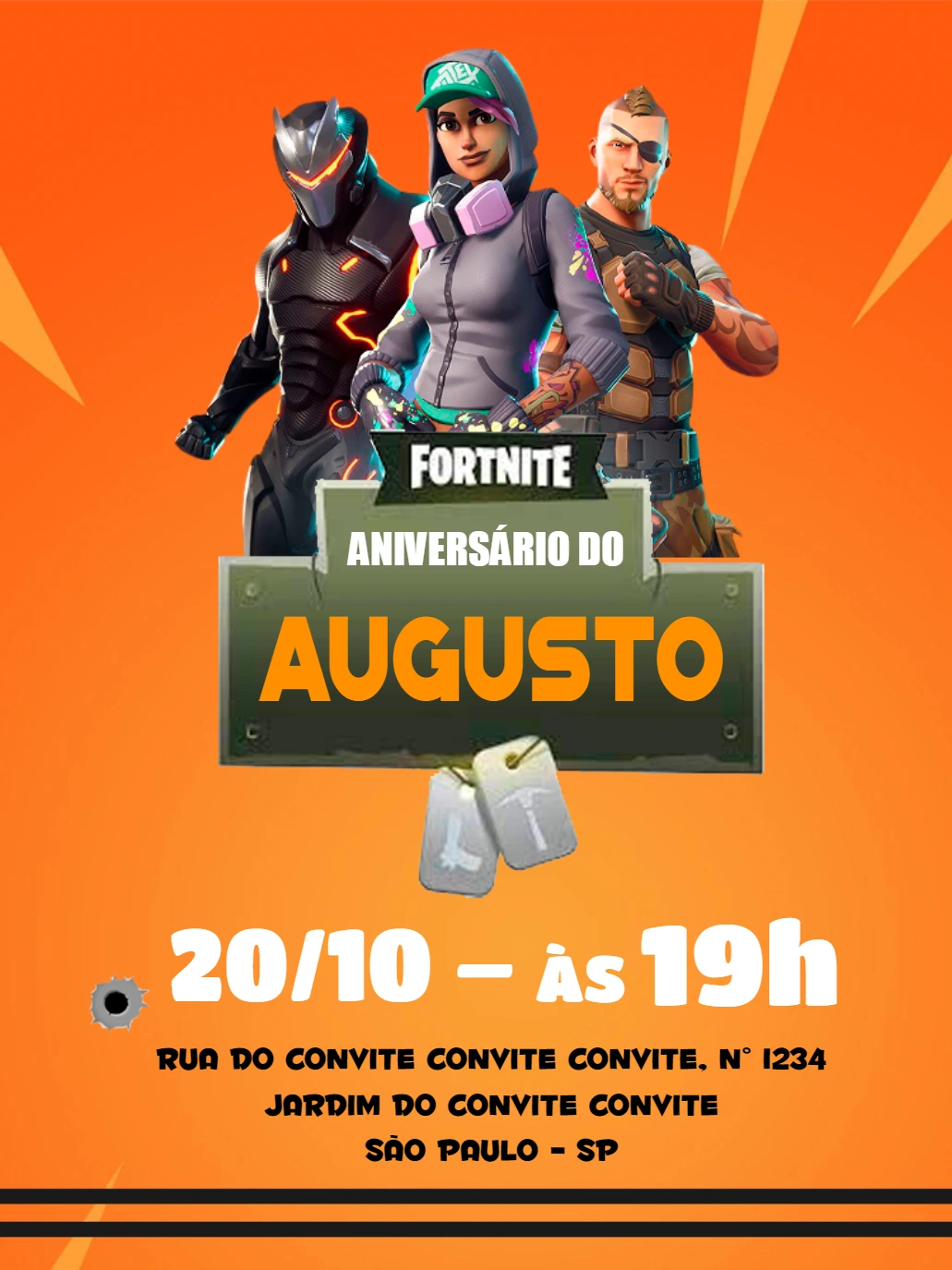 Convite de Aniversário Fortnite com Personagens para Editar