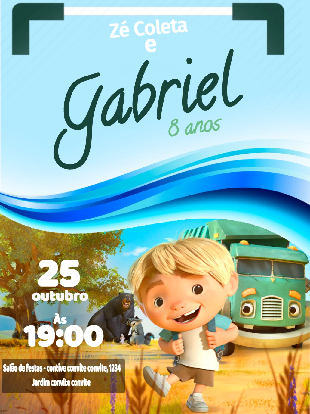 Convite de Aniversário Zé Coleta com Personagens para Editar