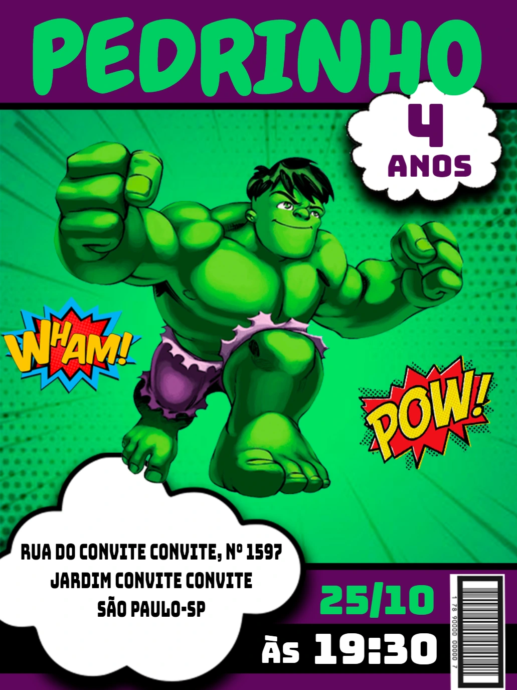 Convite de Aniversário Incrível Hulk para Editar Online