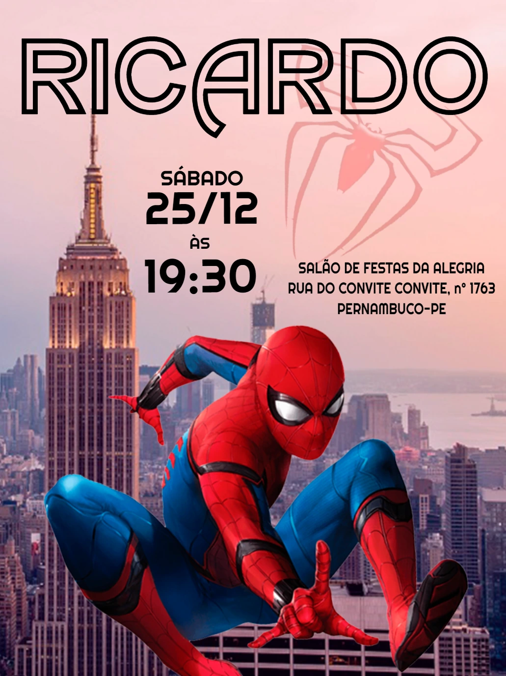 Convite de Aniversário Homem Aranha para Editar Online