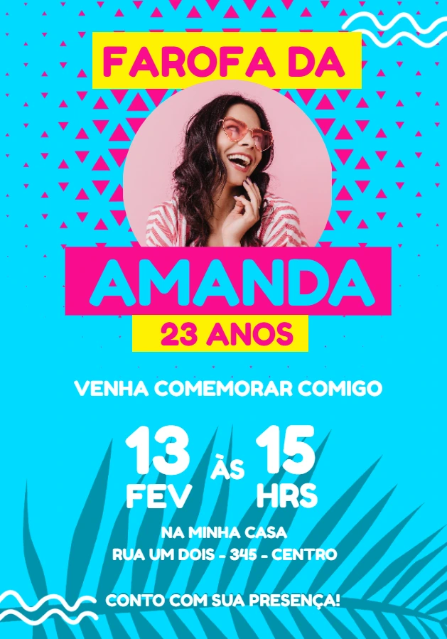 Convite Aniversário Farofa com Foto para Editar Online