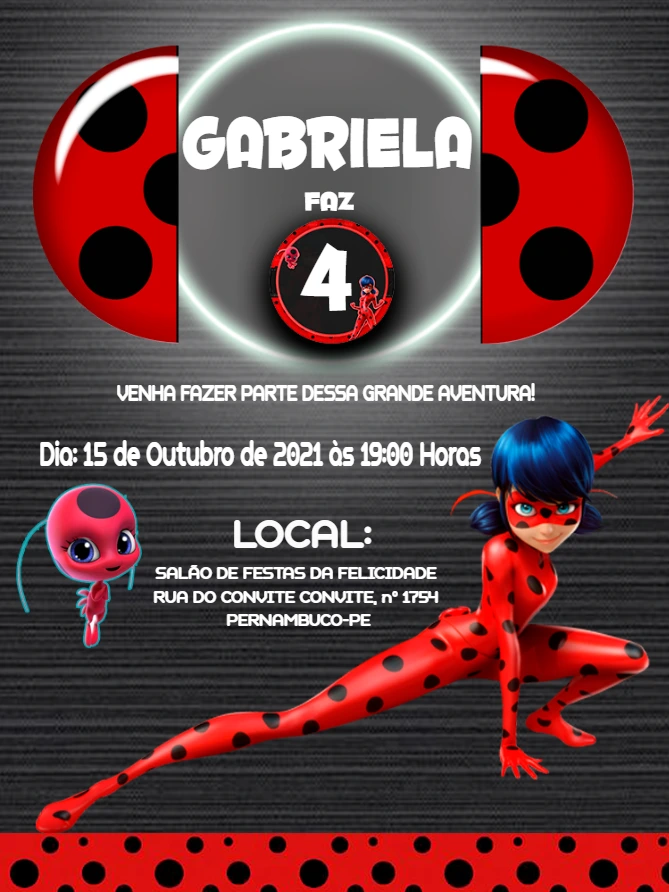 Convite de Aniversário Ladybug para Editar Online