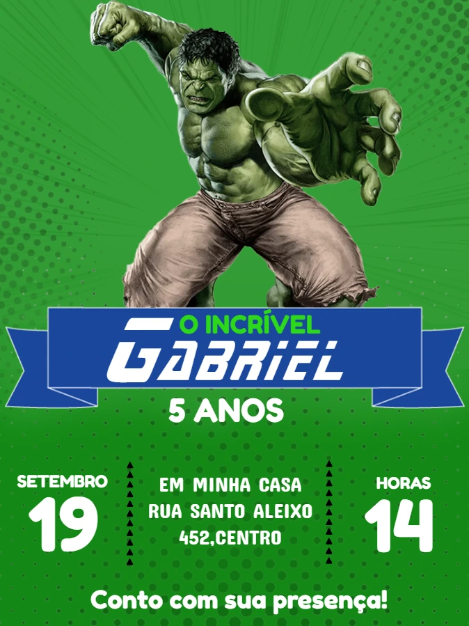 Convite de Aniversário Hulk para Editar Online