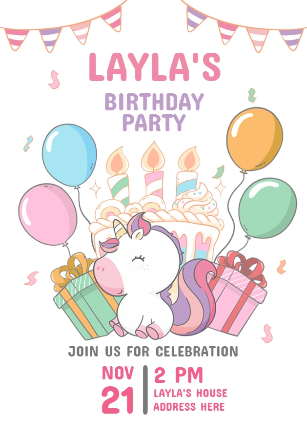 Editable Unicorn Birthday Invitation Template