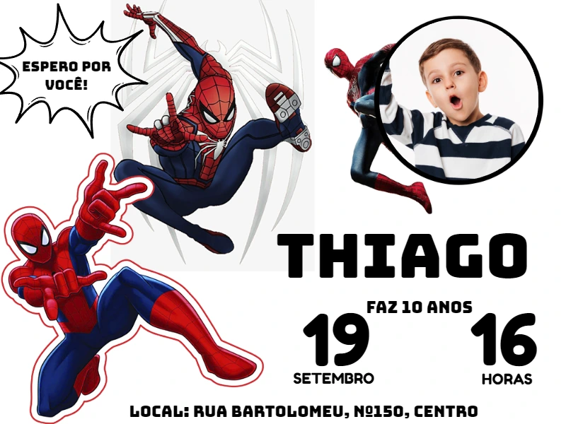 Convite Aniversário Homem Aranha com Foto para Editar Online