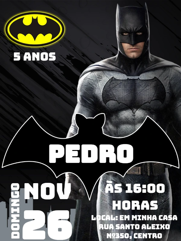 Convite de Aniversário Batman para Editar Online Facilmente