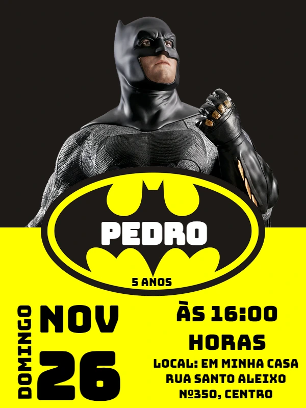 Convite de Aniversário do Batman para Editar e Personalizar