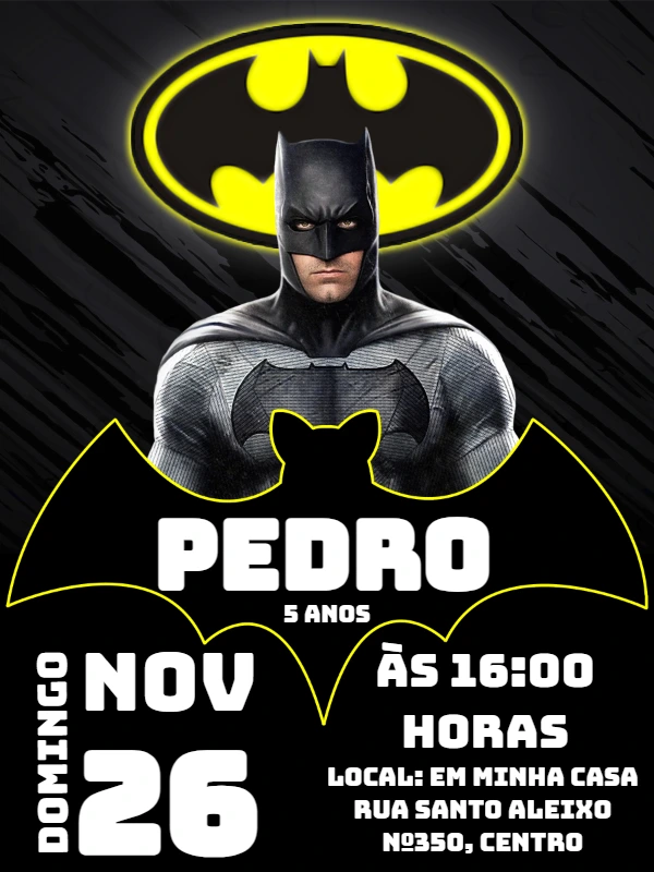 Convite de Aniversário Batman Editável Online para Imprimir