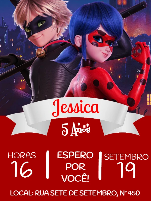 Convite de Aniversário Ladybug e Cat Noir para Editar Online