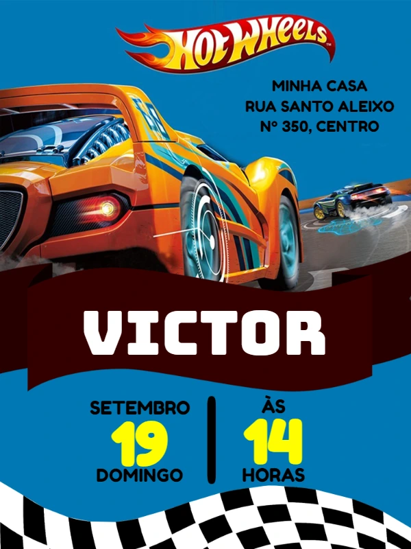 Convite de Aniversário Hot Wheels Radical para Editar Online