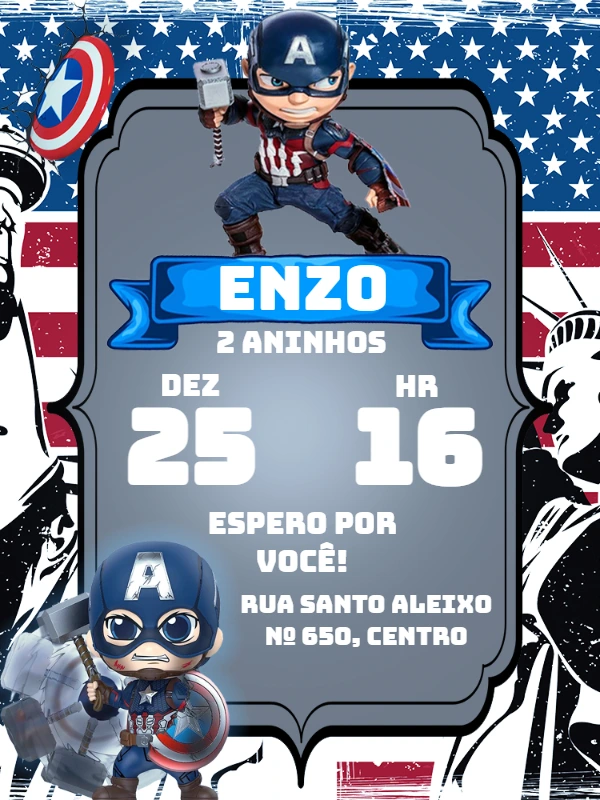 Convite de Aniversário Capitão América para Editar Online