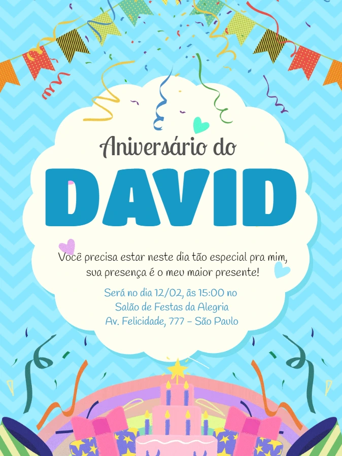 Convite de Aniversário Azul Menino para Editar Online
