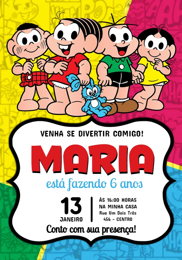 Convite de Aniversário Turma da Mônica para Editar Online