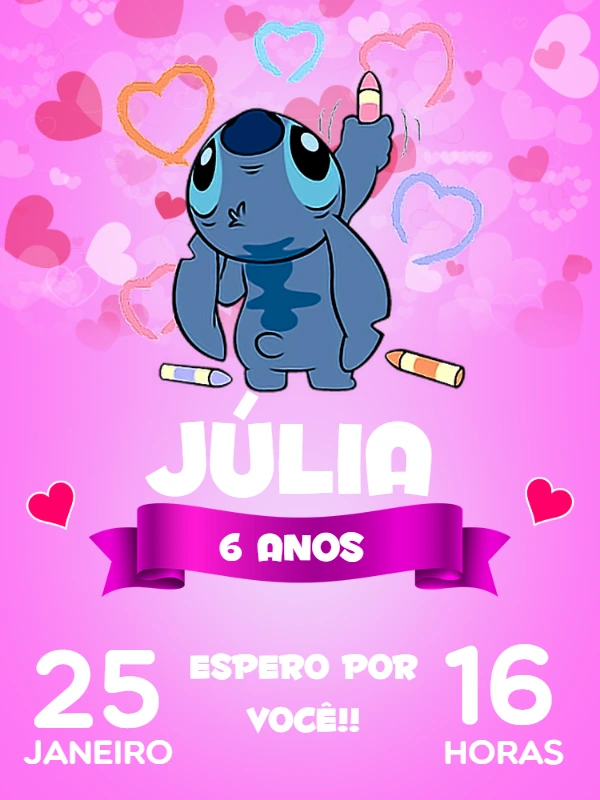 Convite de Aniversário Stitch Fofo para Editar Online