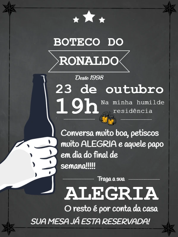 Convite Aniversário Boteco Estilo Lousa para Editar Online