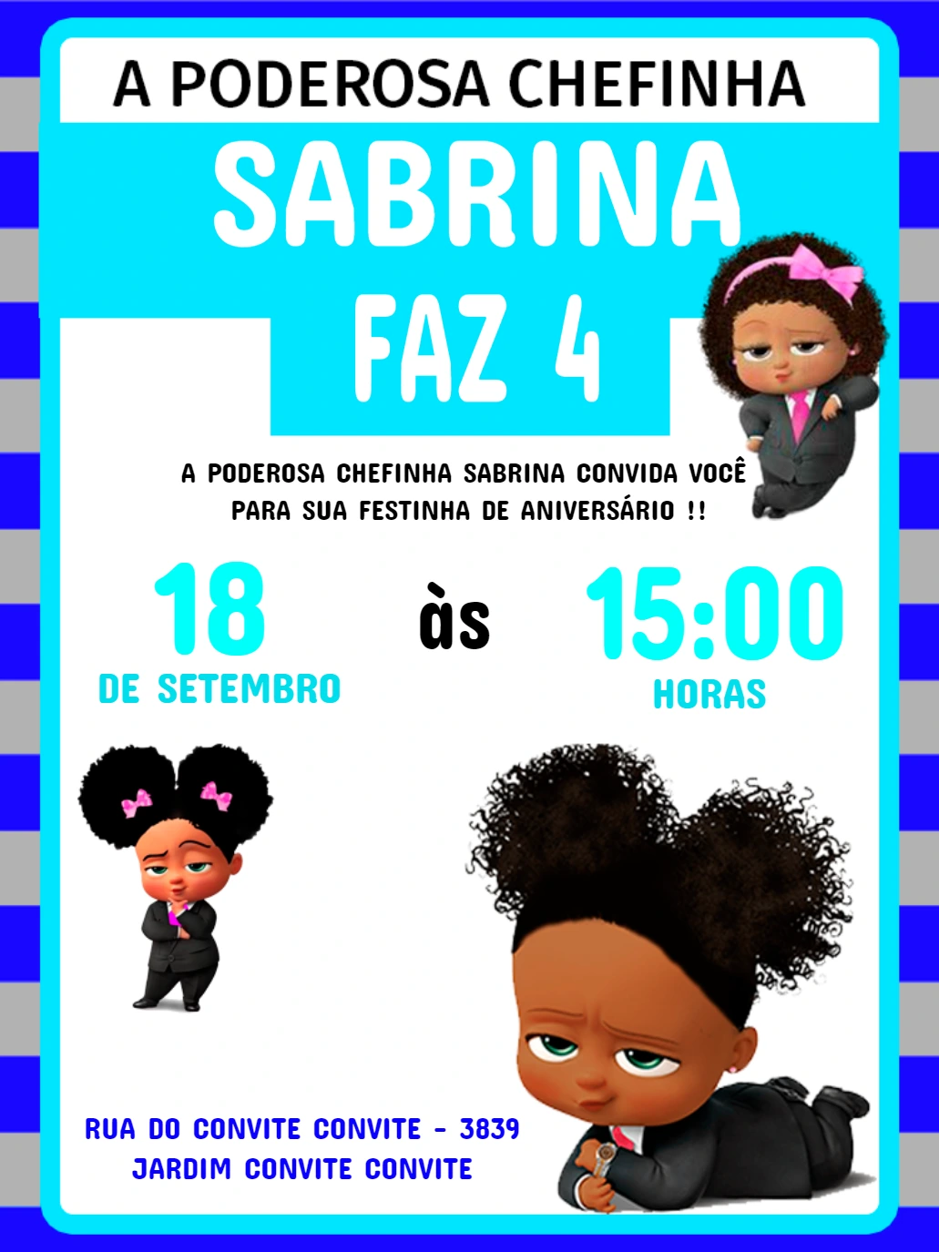 Convite Aniversário Poderosa Chefinha Negra para Editar Online