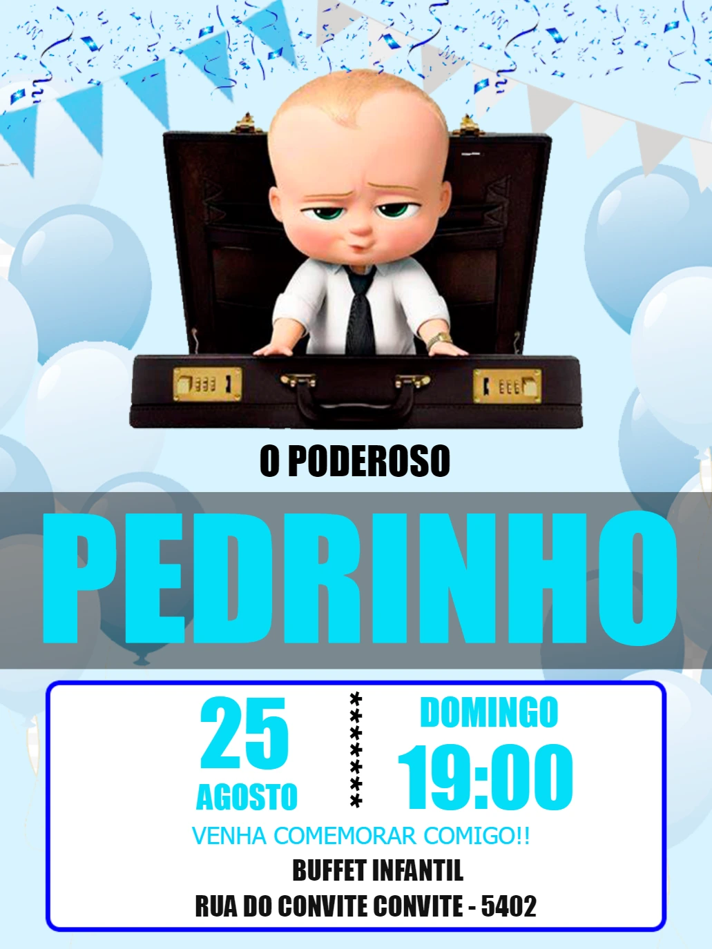 Convite Aniversário Poderoso Chefinho para Editar Online