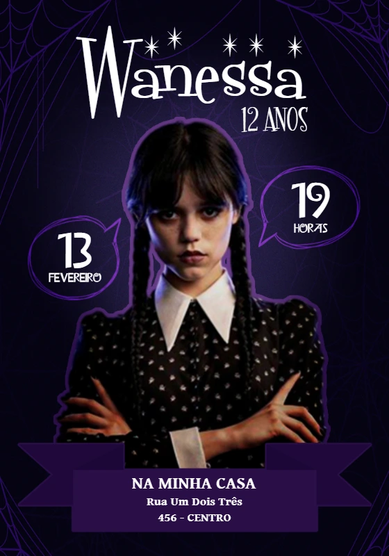 Convite de Aniversário Wandinha Addams para Editar Online