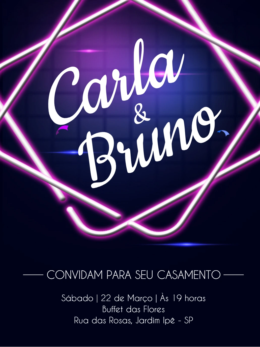 Convite de Casamento Neon Moderno para Editar Online