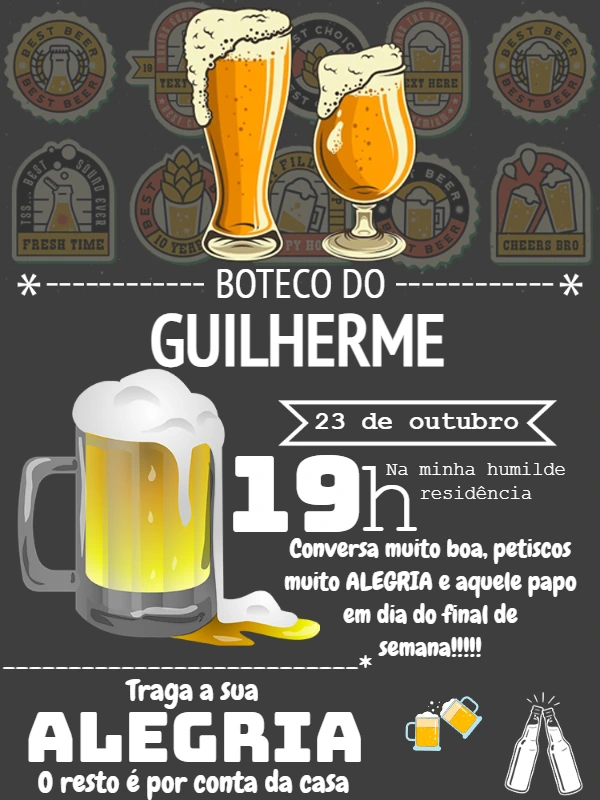 Convite Aniversário Boteco com Cerveja para Editar Online