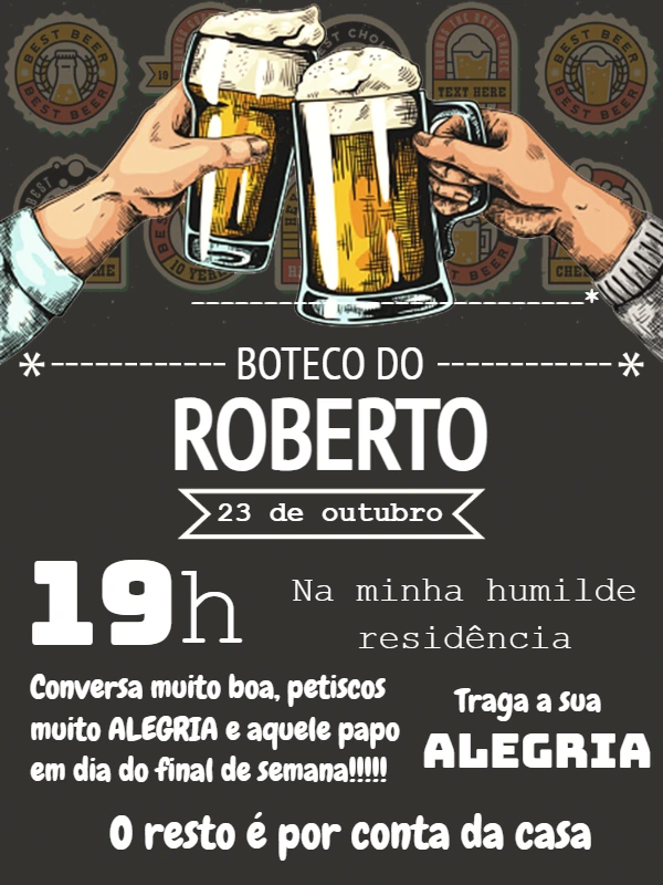 Convite de Aniversário Boteco com Cerveja para Editar Online