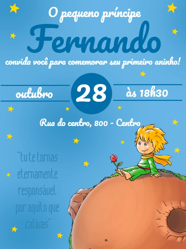Convite Aniversário Pequeno Príncipe para Editar Online