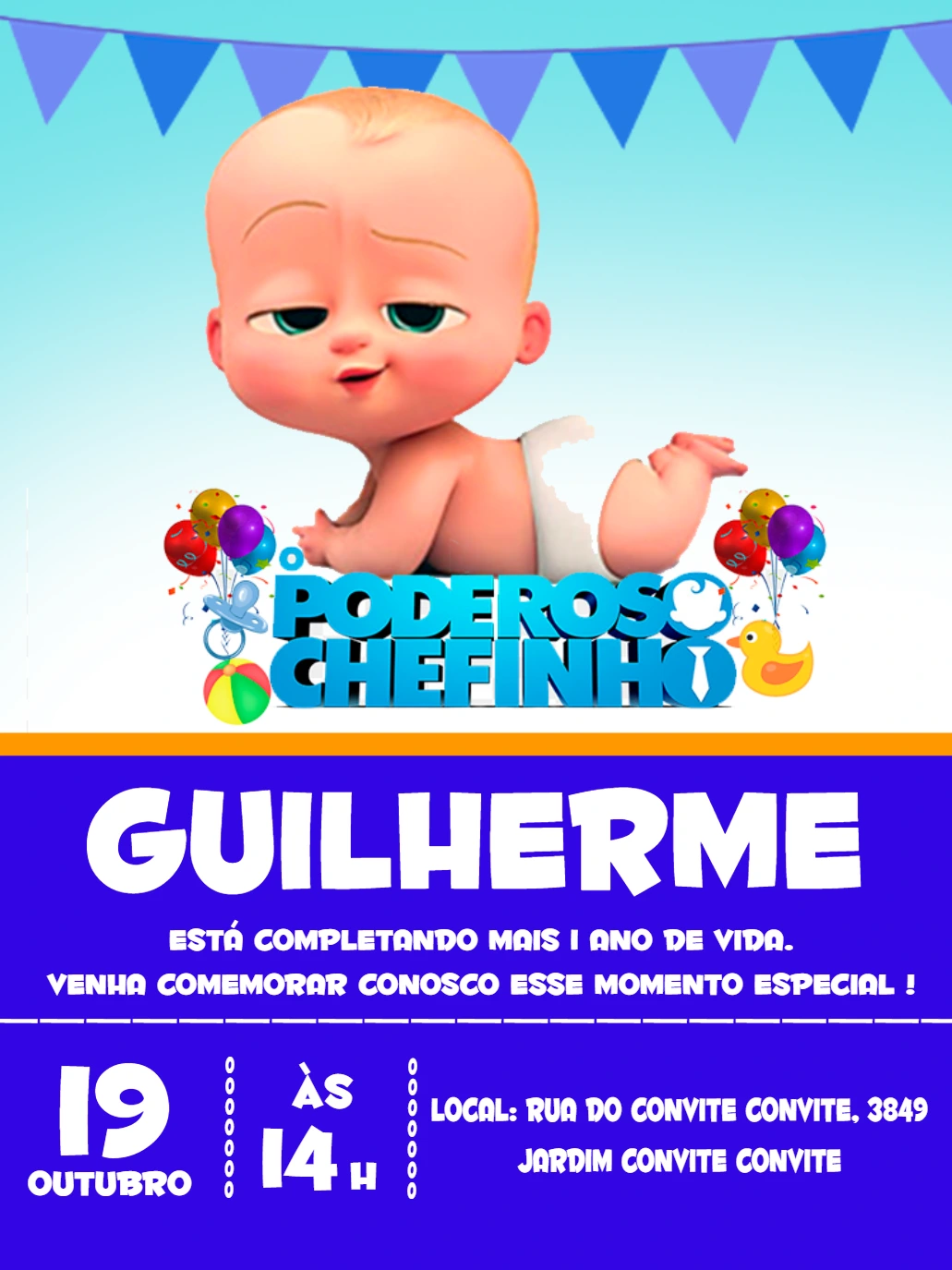 Convite Aniversário Poderoso Chefinho Editável Online