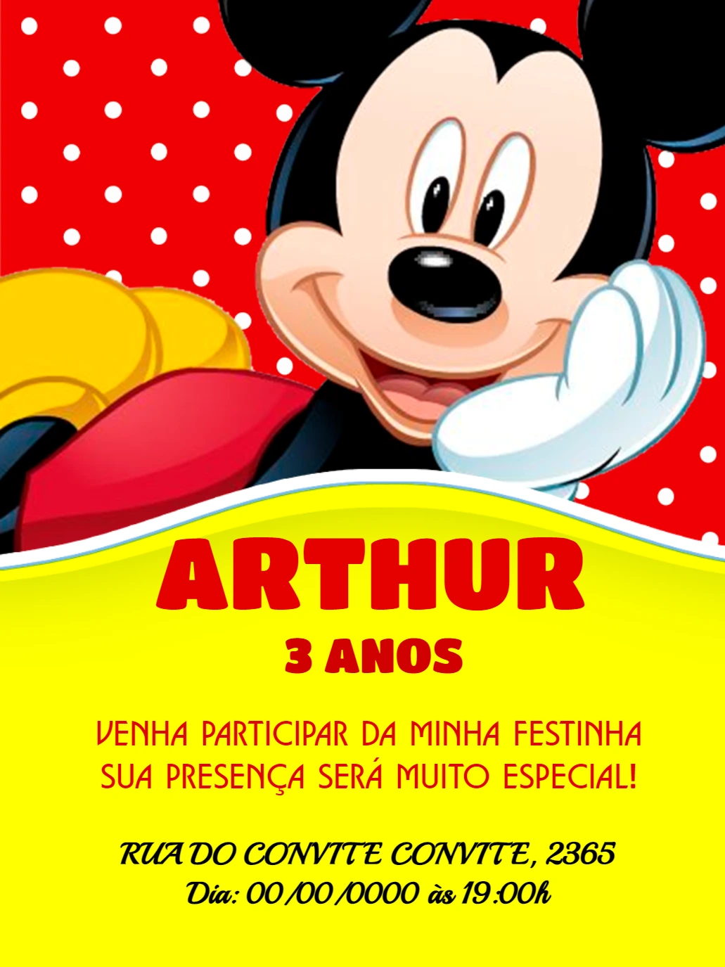 Convite de Aniversário do Mickey Mouse para Editar Online