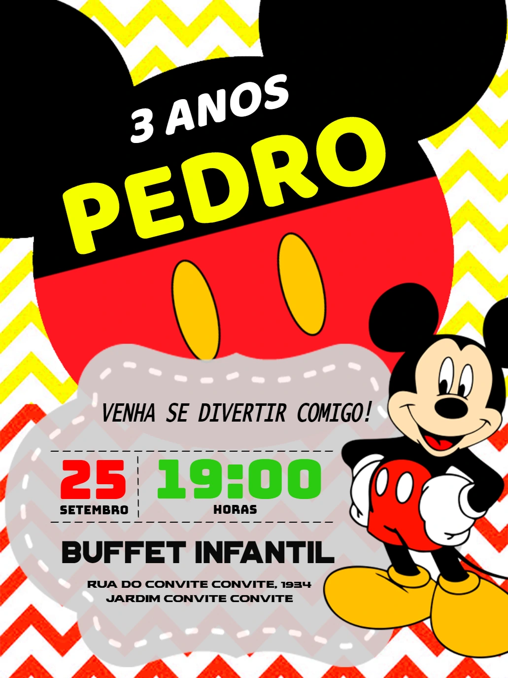 Convite de Aniversário Mickey Mouse para Editar Online