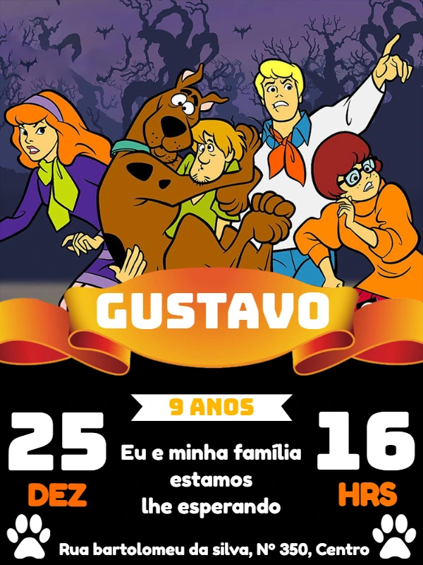Convite de Aniversário Scooby Doo para Editar Online