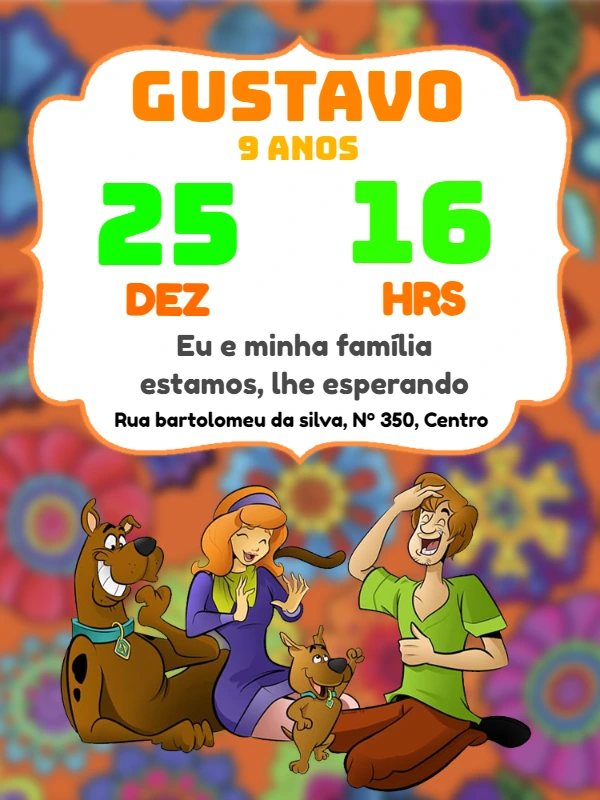 Convite de Aniversário Scooby Doo para Editar Online