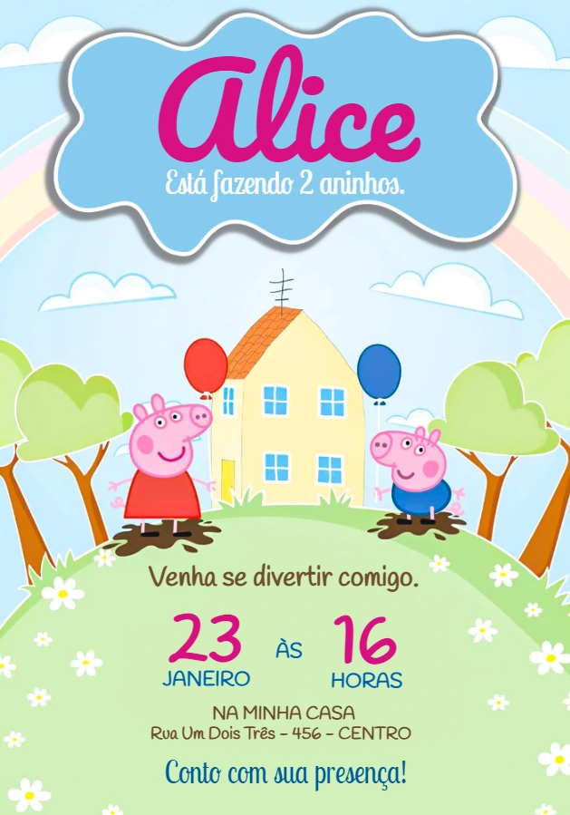 Convite de Aniversário Peppa Pig para Editar Online