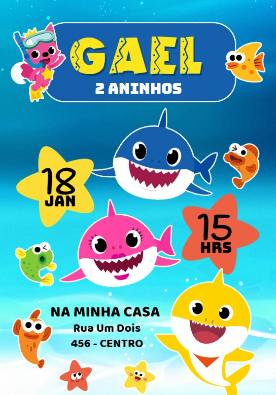 Convite de Aniversário Baby Shark Editável Online