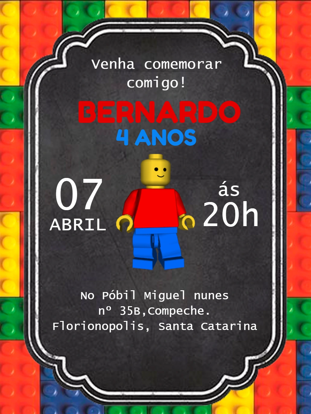 Convite de Aniversário Lego para Editar e Imprimir Online