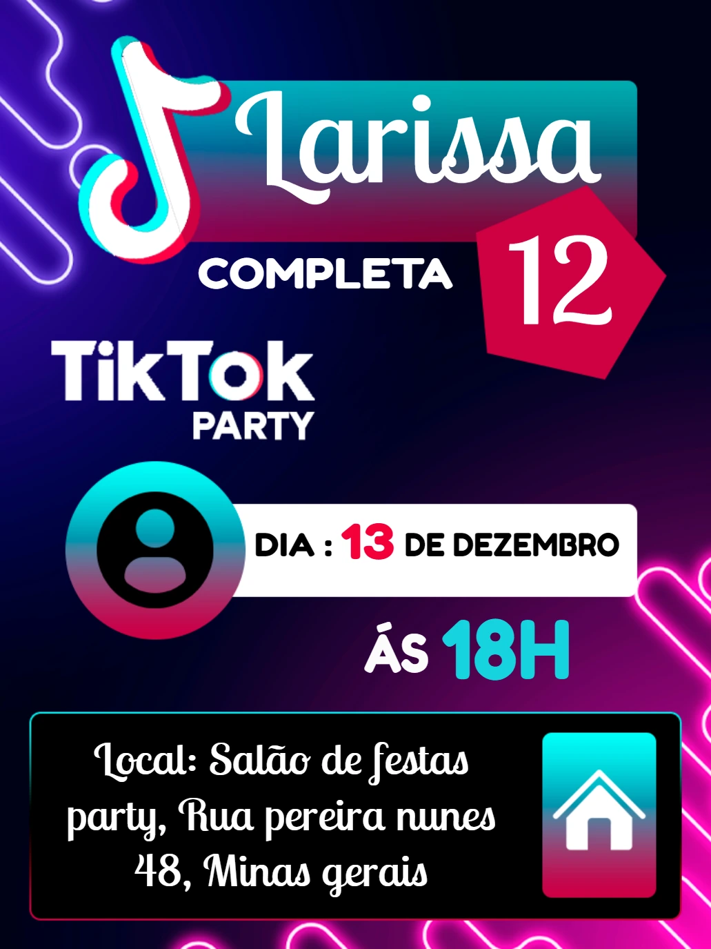 Convite de Aniversário TikTok com Foto para Editar Online