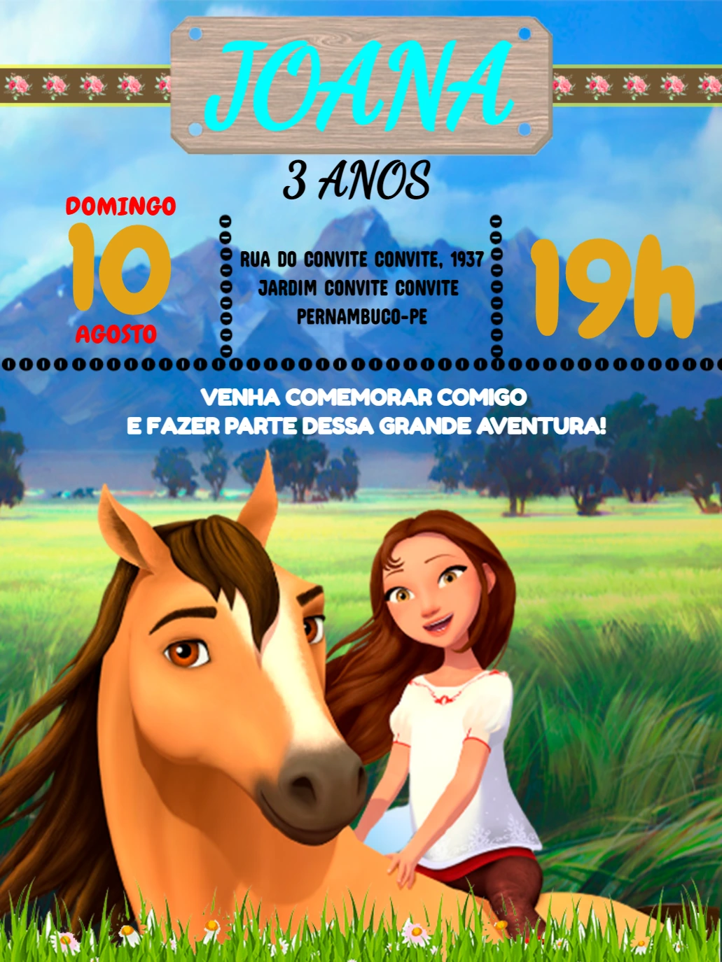 Convite Aniversário Spirit o Indomável para Editar Online