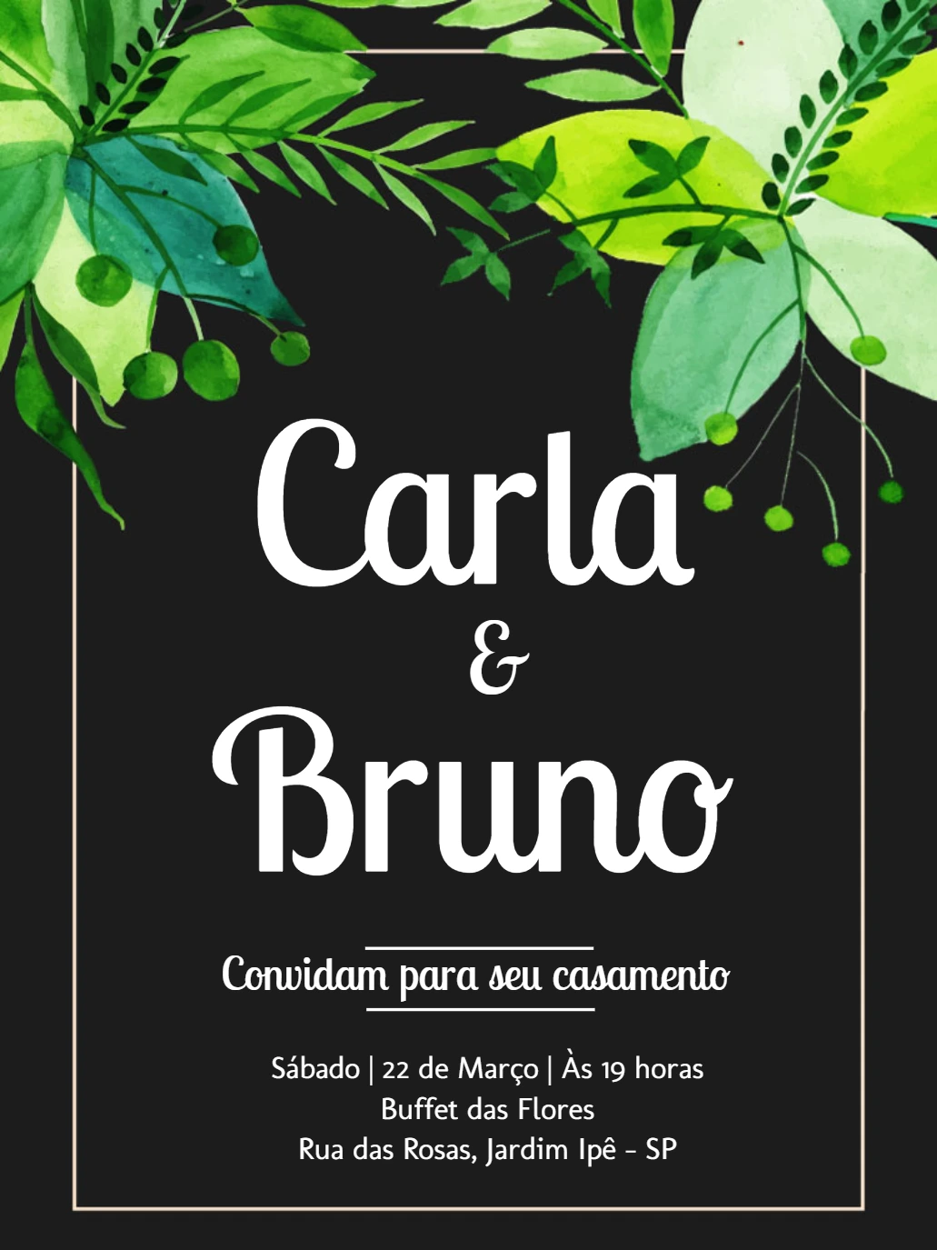 Convite de Casamento Folhagem Verde para Editar Online