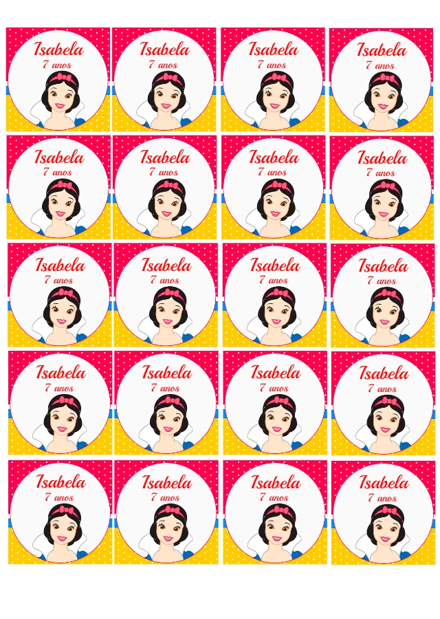Adesivo Redondo Festa Branca de Neve para Editar Online
