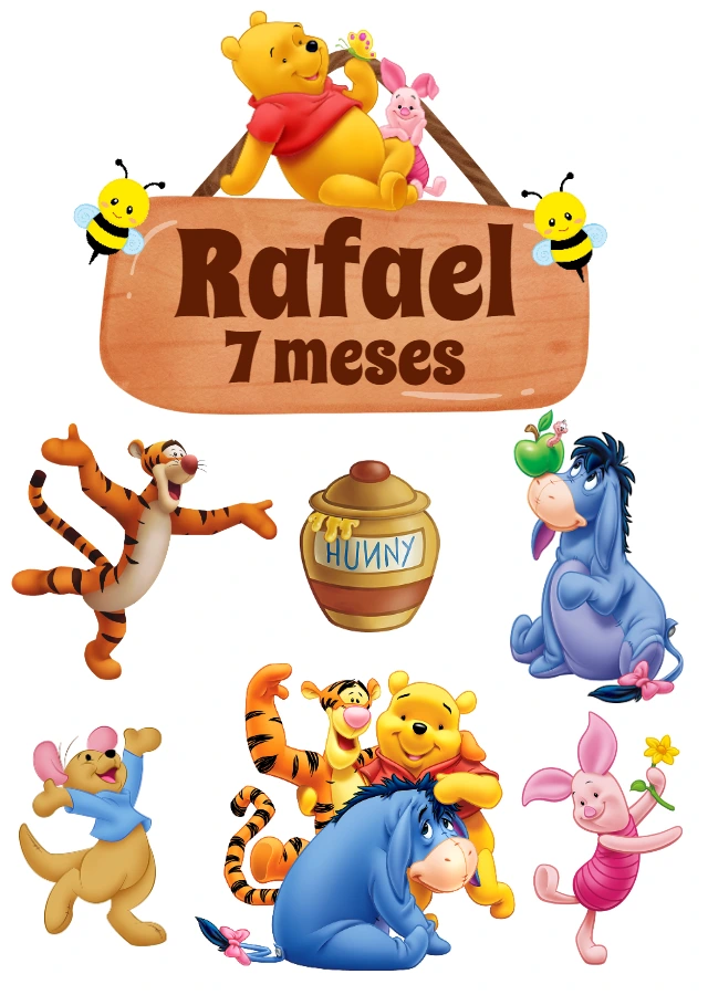 Topo de Bolo Ursinho Pooh e Amigos para Editar Online