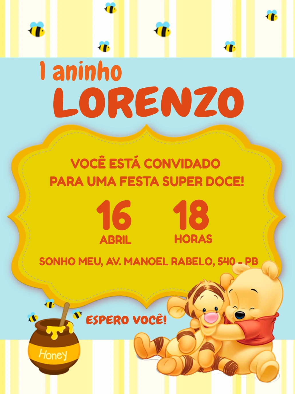 Convite de Aniversário Ursinho Pooh para Editar Online
