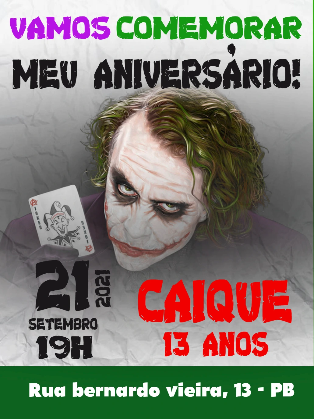 Convite de Aniversário Coringa para Editar e Imprimir
