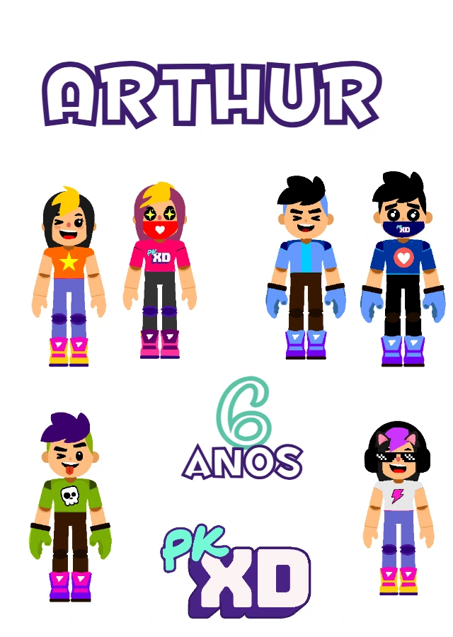 Topo de Bolo PK XD Editável para Aniversário para Imprimir