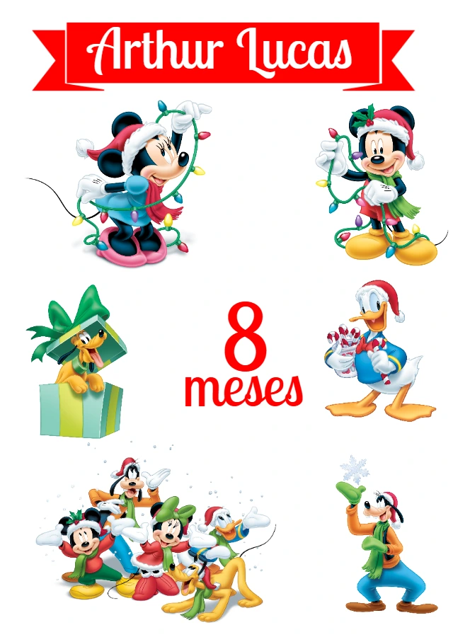 Topo de Bolo Natal Mickey e Turma para Editar Online