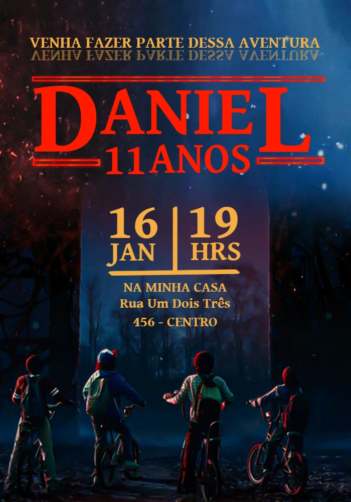 Convite de Aniversário Stranger Things para Editar Online