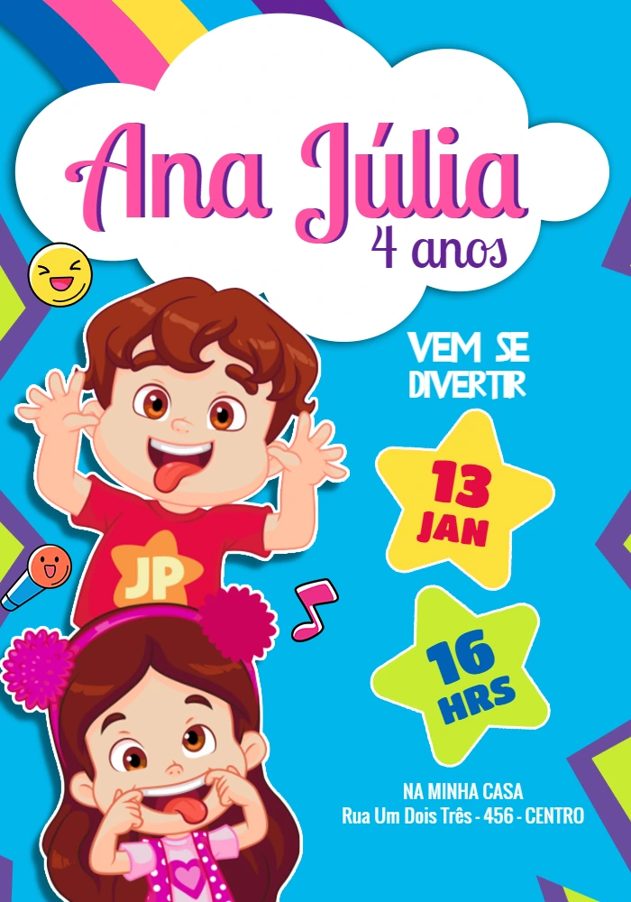 Convite Aniversário Maria Clara e JP para Editar Online