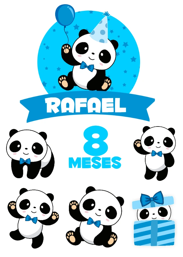 Topo de Bolo Aniversário Pandinha Azul Editável Online