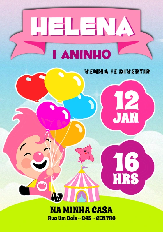 Convite de Aniversário Plim Plim Editável Online